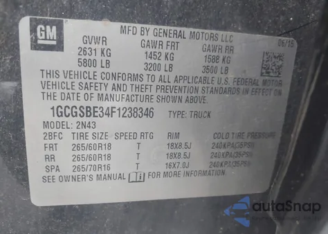 2015 Chevrolet Colorado Lt from USA, damaged, VIN 1GCGSBE34F1238346